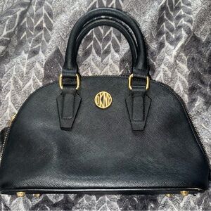 DKNY Black Satchel with Gold Accents